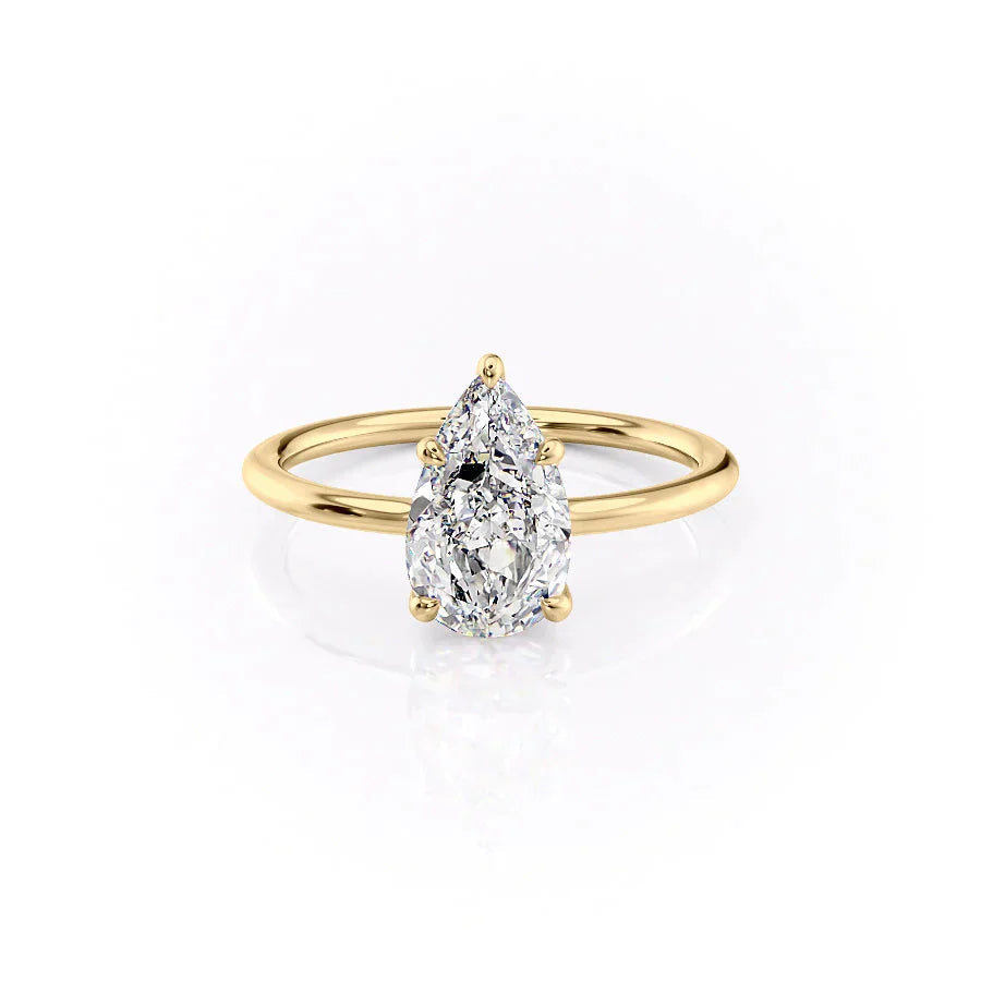 Luminous Pear 2 Carat VVS1 Lab-Grown Solitaire Engagement Ring in 18K Yellow Gold Front View