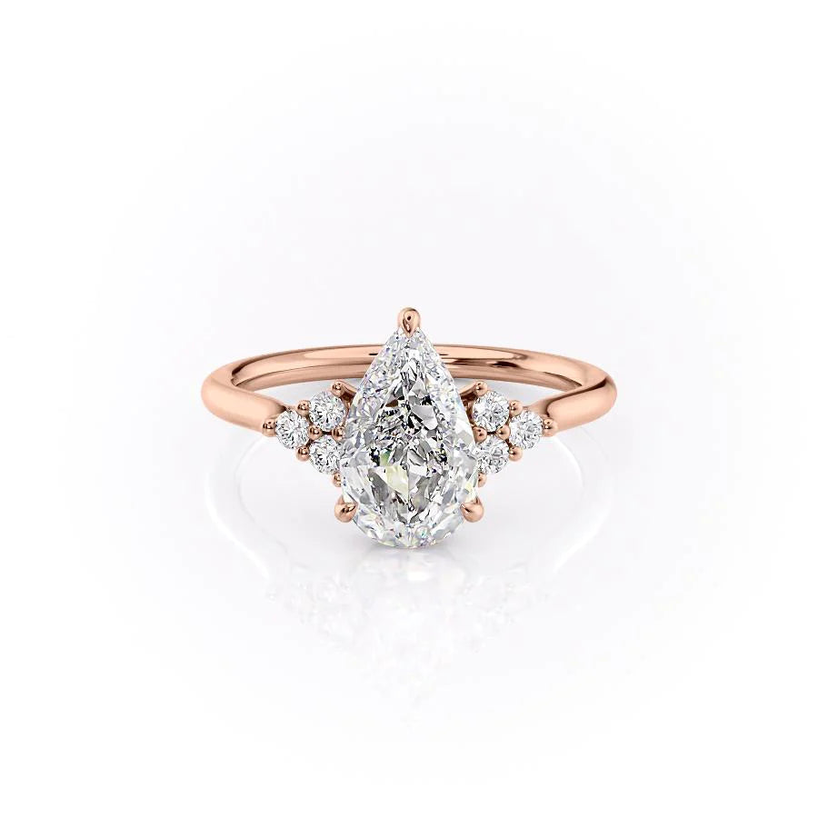 Luna Cascade 3.50 Carat VVS Lab-Grown Pear Engagement Ring in 18K Rose Gold Front View