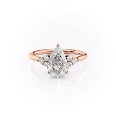 Luna Cascade 3.50 Carat VVS Lab-Grown Pear Engagement Ring in 18K Rose Gold Front View