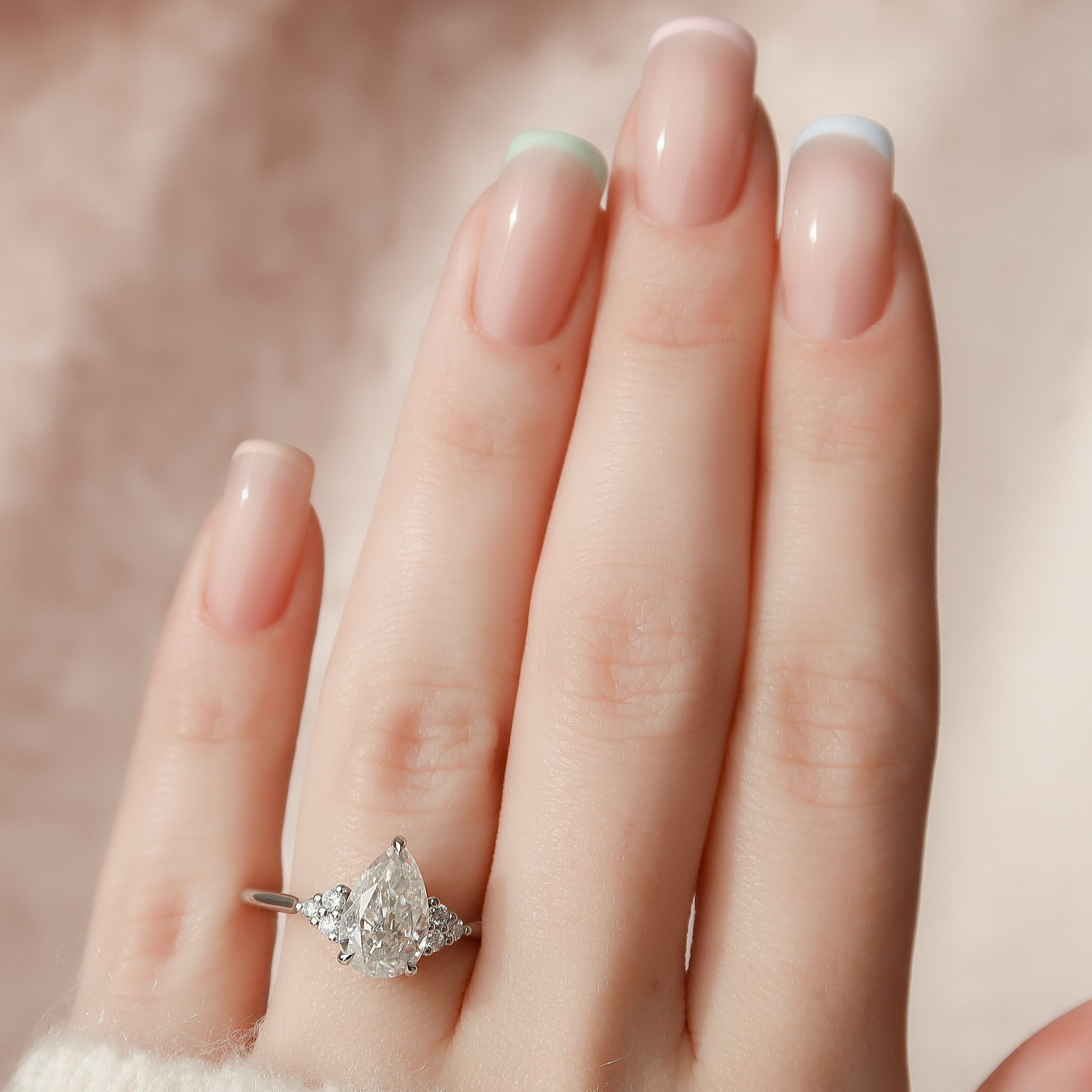 Luna Cascade 3.50 Carat VVS Lab-Grown Pear Engagement Ring in 18K White Gold Finger View