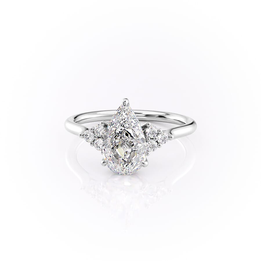 Luna Cascade 3.50 Carat VVS Lab-Grown Pear Engagement Ring in 18K White Gold Front View