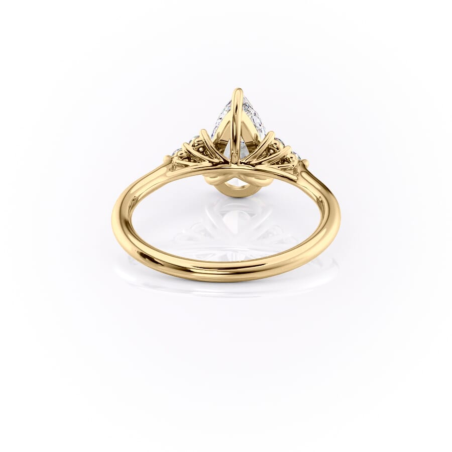 Luna Cascade 3.50 Carat VVS Lab-Grown Pear Engagement Ring in 18K Yellow Gold Back View