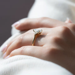 Luna Cascade 3.50 Carat VVS Lab-Grown Pear Engagement Ring in 18K Yellow Gold Finger SIde View