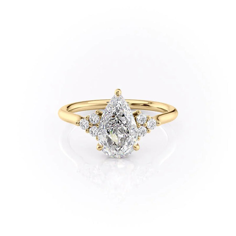 Luna Cascade 3.50 Carat VVS Lab-Grown Pear Engagement Ring in 18K Yellow Gold Front View