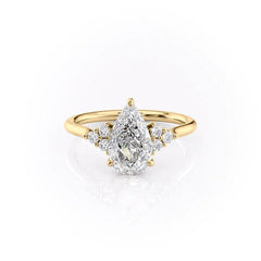 Luna Cascade 3.50 Carat VVS Lab-Grown Pear Engagement Ring in 18K Yellow Gold Front View