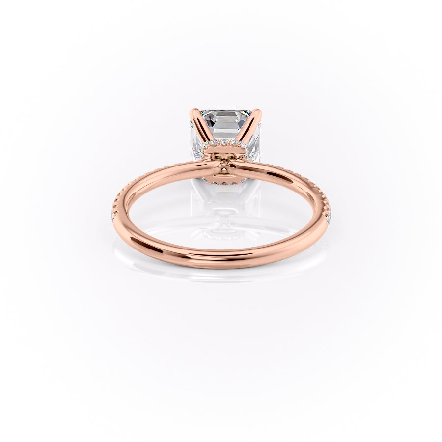 Lunar Grace 1.66 Carat VVS1 Lab-Grown Asscher Hidden Halo Pave Engagement Ring in 18K Rose Gold Back View