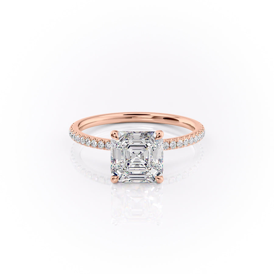 Lunar Grace 1.66 Carat VVS1 Lab-Grown Asscher Hidden Halo Pave Engagement Ring in 18K Rose Gold Front View