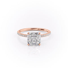 Lunar Grace 1.66 Carat VVS1 Lab-Grown Asscher Hidden Halo Pave Engagement Ring in 18K Rose Gold Front View