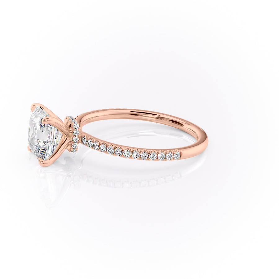 Lunar Grace 1.66 Carat VVS1 Lab-Grown Asscher Hidden Halo Pave Engagement Ring in 18K Rose Gold Left View
