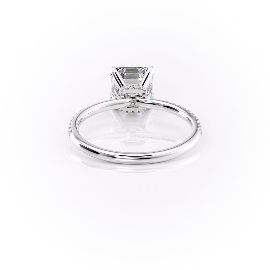 Lunar Grace 1.66 Carat VVS1 Lab-Grown Asscher Hidden Halo Pave Engagement Ring in 18K White Gold Back View