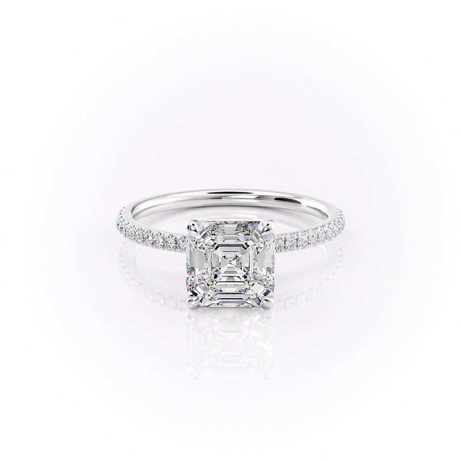 Lunar Grace 1.66 Carat VVS1 Lab-Grown Asscher Hidden Halo Pave Engagement Ring in 18K White Gold Front View