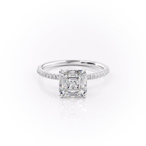 Lunar Grace 1.66 Carat VVS Lab-Grown Asscher Hidden Halo Pave Engagement Ring in 18K Gold