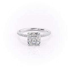 Lunar Grace 1.66 Carat VVS1 Lab-Grown Asscher Hidden Halo Pave Engagement Ring in 18K White Gold Front View