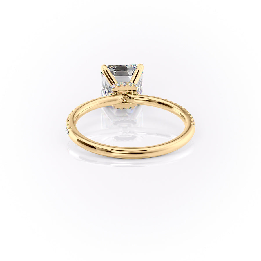 Lunar Grace 1.66 Carat VVS1 Lab-Grown Asscher Hidden Halo Pave Engagement Ring in 18K Yellow Gold Back View