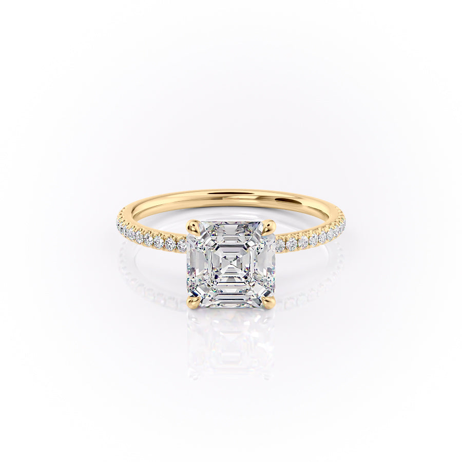 Lunar Grace 1.66 Carat VVS1 Lab-Grown Asscher Hidden Halo Pave Engagement Ring in 18K Yellow Gold Front View