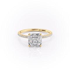 Lunar Grace 1.66 Carat VVS1 Lab-Grown Asscher Hidden Halo Pave Engagement Ring in 18K Yellow Gold Front View