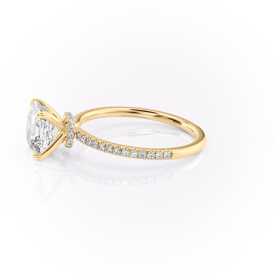Lunar Grace 1.66 Carat VVS1 Lab-Grown Asscher Hidden Halo Pave Engagement Ring in 18K Yellow Gold Left View