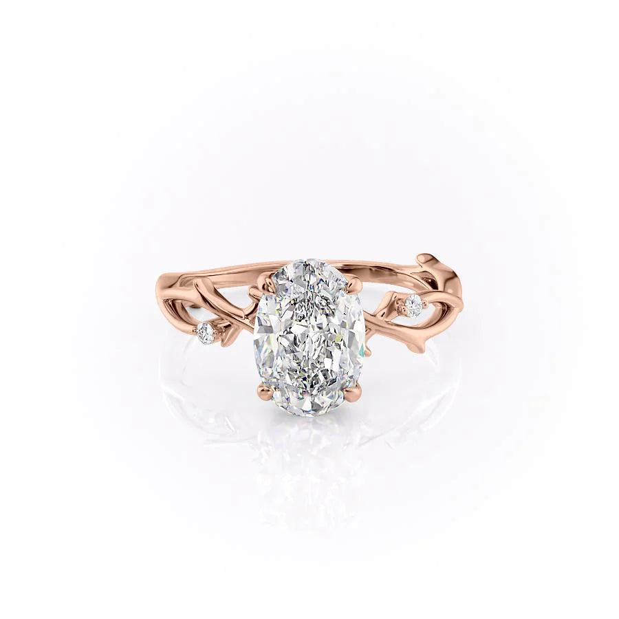 Lustrella 2.50 Carat Oval VVS1 Lab-Grown Three Stone Engagement Ring 18K Rose Gold Front View
