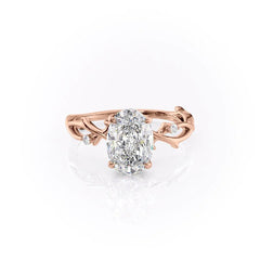 Lustrella 2.50 Carat Oval VVS1 Lab-Grown Three Stone Engagement Ring 18K Rose Gold Front View