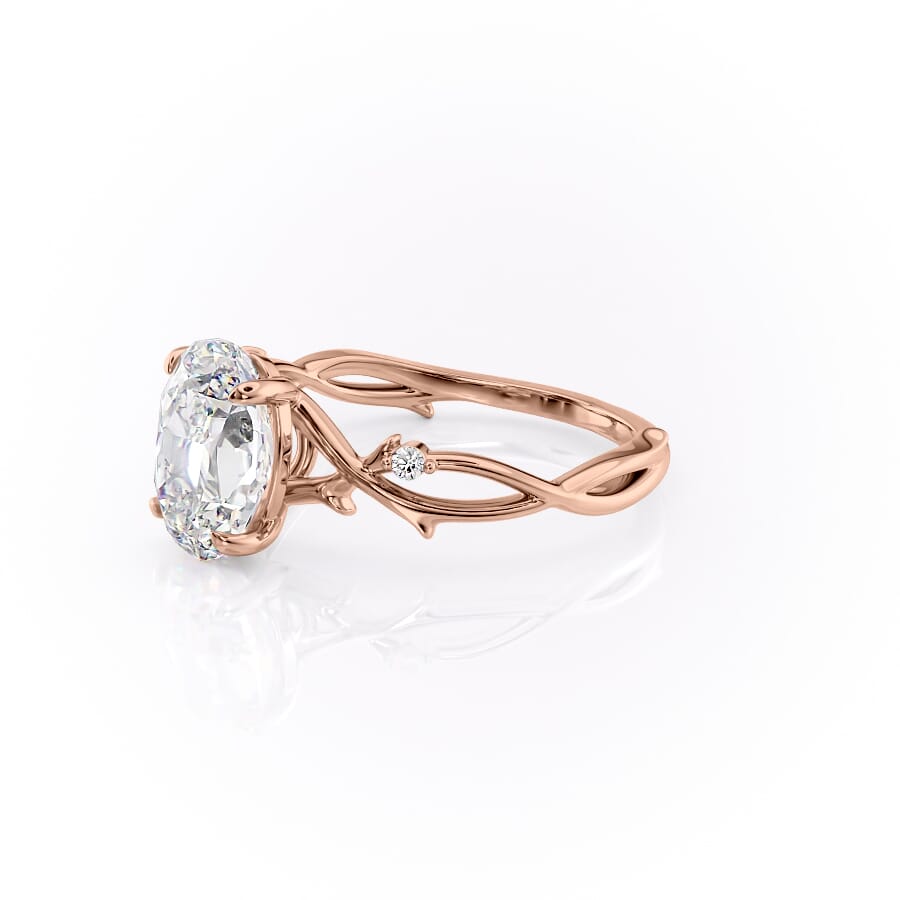 Lustrella 2.50 Carat Oval VVS1 Lab-Grown Three Stone Engagement Ring 18K Rose Gold Left Cross View