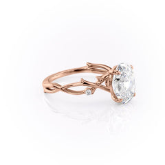 Lustrella 2.50 Carat Oval VVS1 Lab-Grown Three Stone Engagement Ring 18K Rose Gold Right Cross Side View