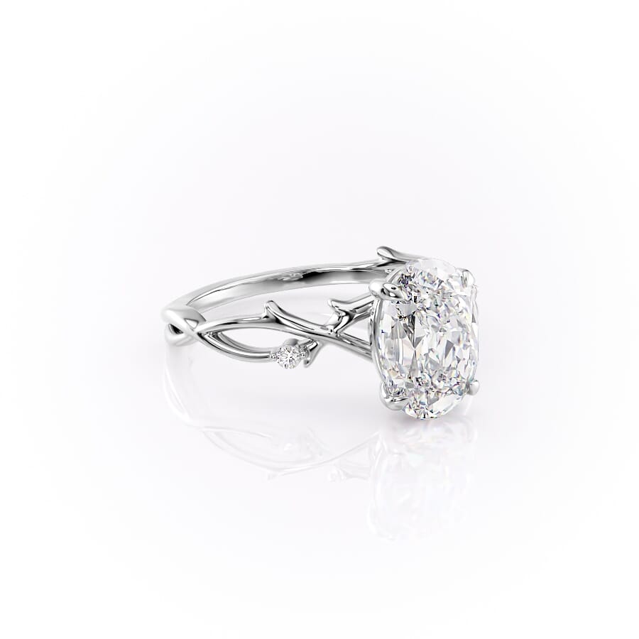 Lustrella 2.50 Carat Oval VVS1 Lab-Grown Three Stone Engagement Ring 18K White Gold Front Right Cross View