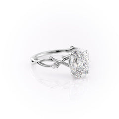 Lustrella 2.50 Carat Oval VVS1 Lab-Grown Three Stone Engagement Ring 18K White Gold Front Right Cross View