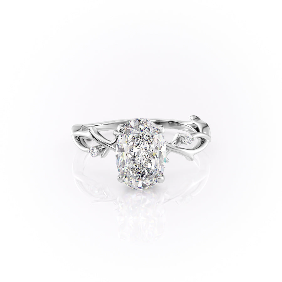 Lustrella 2.50 Carat Oval VVS1 Lab-Grown Three Stone Engagement Ring 18K White Gold Front View
