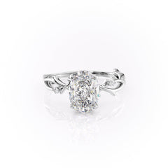 Lustrella 2.50 Carat Oval VVS1 Lab-Grown Three Stone Engagement Ring 18K White Gold Front View
