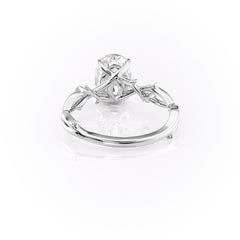 Lustrella 2.50 Carat Oval VVS1 Lab-Grown Three Stone Engagement Ring 18K White Gold Left Back View