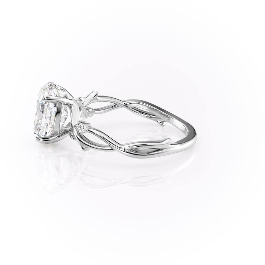 Lustrella 2.50 Carat Oval VVS1 Lab-Grown Three Stone Engagement Ring 18K White Gold Left Side View
