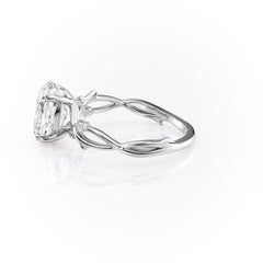 Lustrella 2.50 Carat Oval VVS1 Lab-Grown Three Stone Engagement Ring 18K White Gold Left Side View
