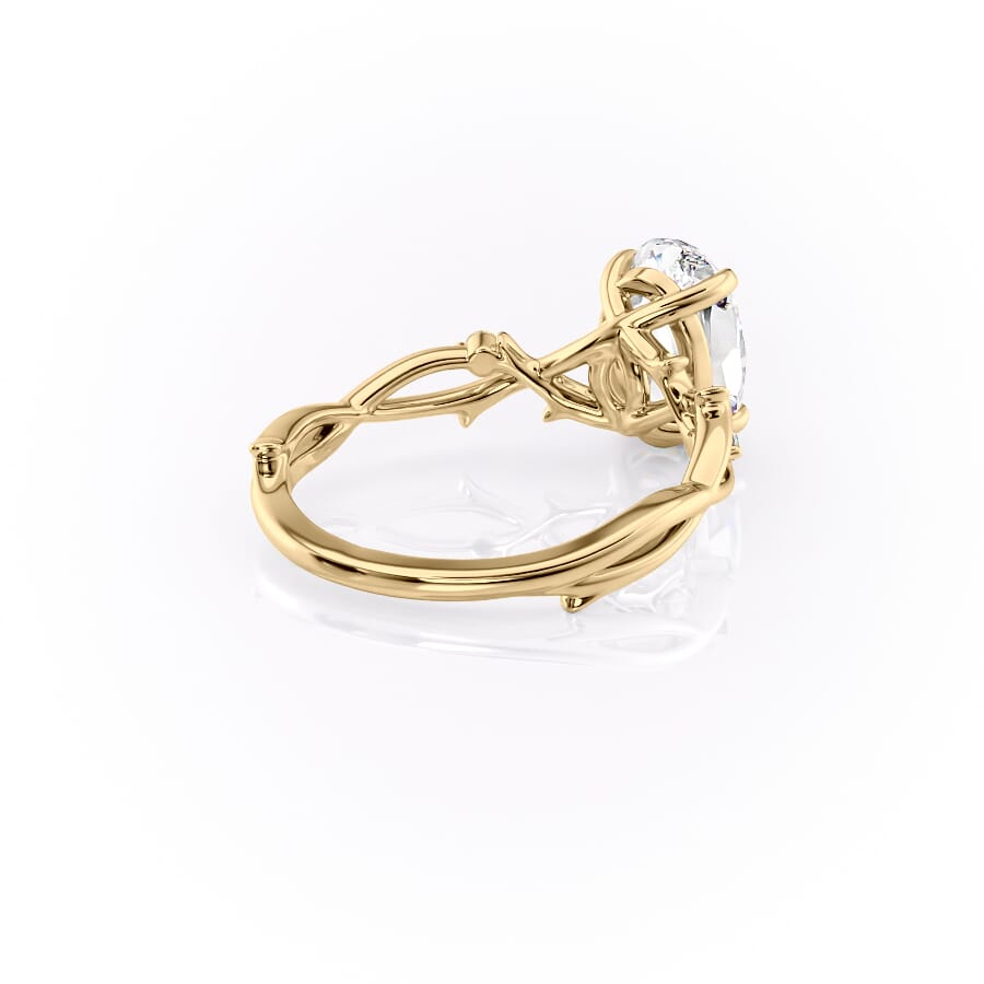 Lustrella 2.50 Carat Oval VVS1 Lab-Grown Three Stone Engagement Ring 18K Yellow Gold Back Right Cross View