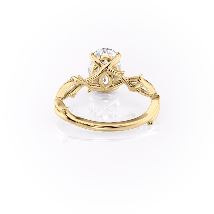 Lustrella 2.50 Carat Oval VVS1 Lab-Grown Three Stone Engagement Ring 18K Yellow Gold Back View