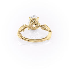 Lustrella 2.50 Carat Oval VVS1 Lab-Grown Three Stone Engagement Ring 18K Yellow Gold Back View