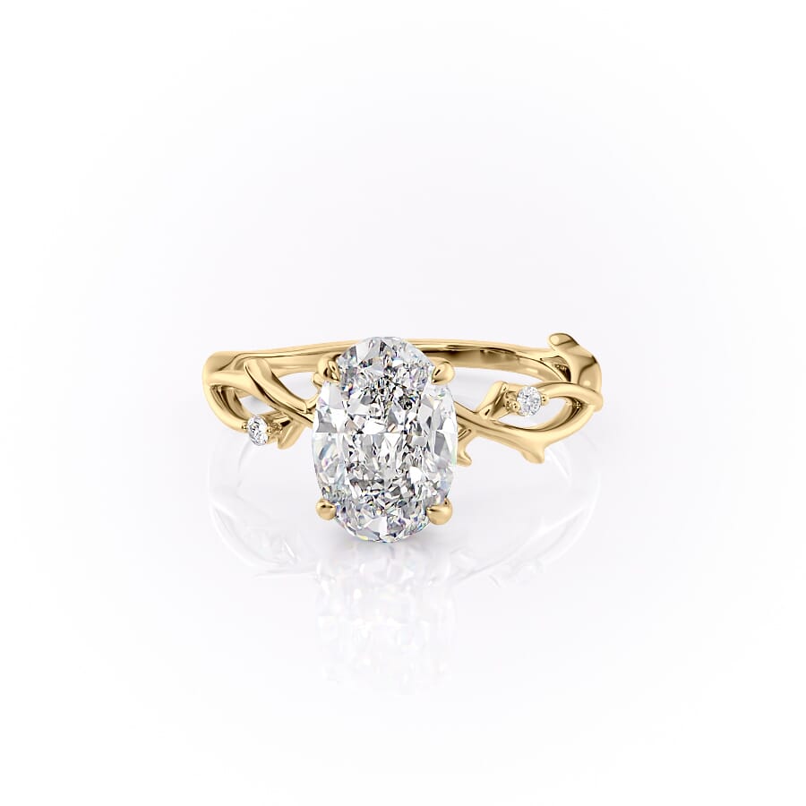 Lustrella 2.50 Carat Oval VVS1 Lab-Grown Three Stone Engagement Ring 18K Yellow Gold Front View