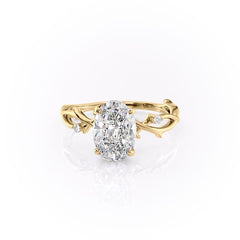 Lustrella 2.50 Carat Oval VVS1 Lab-Grown Three Stone Engagement Ring 18K Yellow Gold Front View