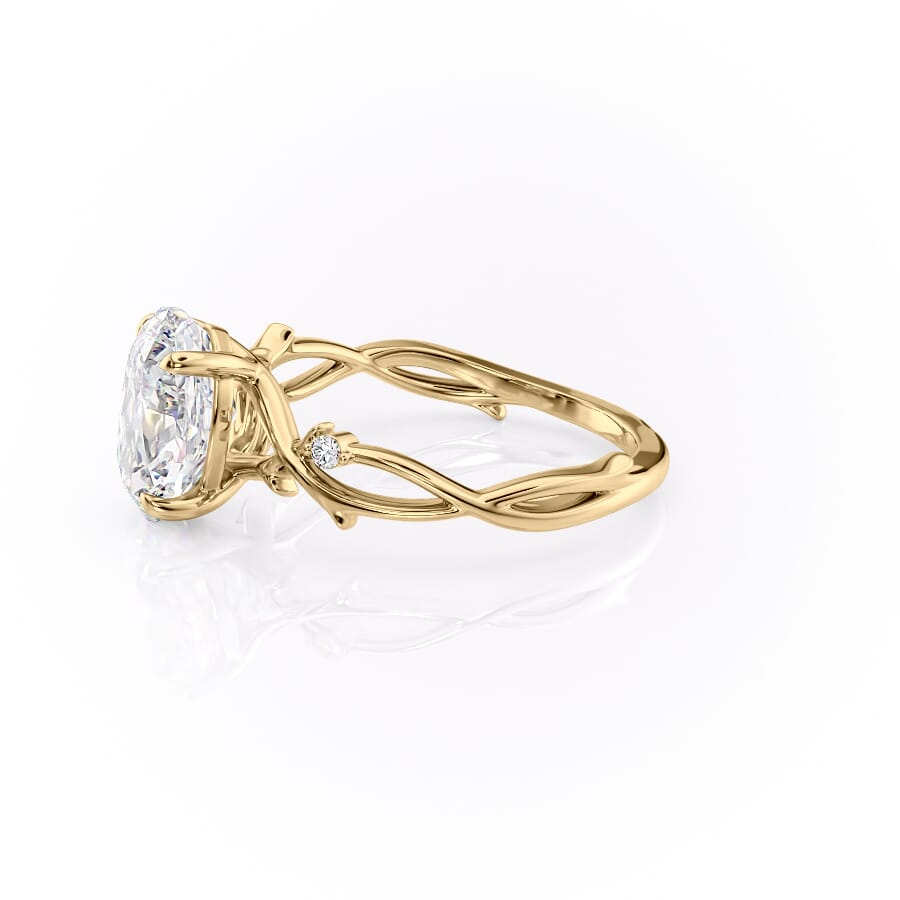Lustrella 2.50 Carat Oval VVS1 Lab-Grown Three Stone Engagement Ring 18K Yellow Gold Left View