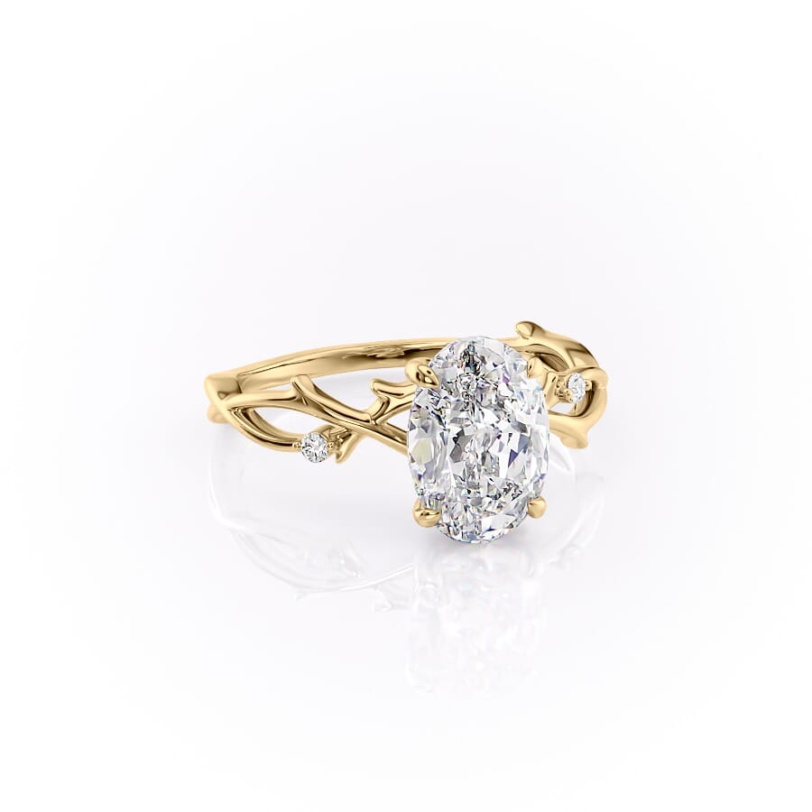 Lustrella 2.50 Carat Oval VVS1 Lab-Grown Three Stone Engagement Ring 18K Yellow Gold Right Cross_1 View