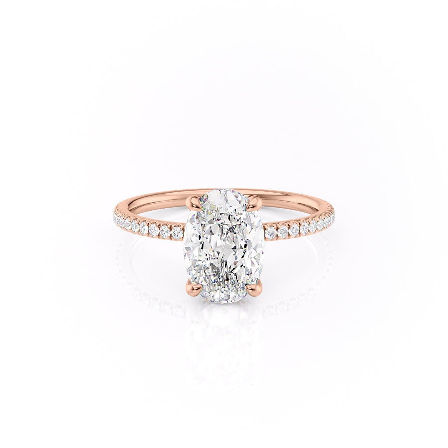 Lustrous Radiance 2 Carat VVS1 Lab-Grown Hidden Halo Pave Engagement Ring in 18K Rose Gold Front View