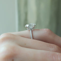 Lustrous Radiance 2 Carat VVS1 Lab-Grown Hidden Halo Pave Engagement Ring in 18K White Gold Finger Closeup View