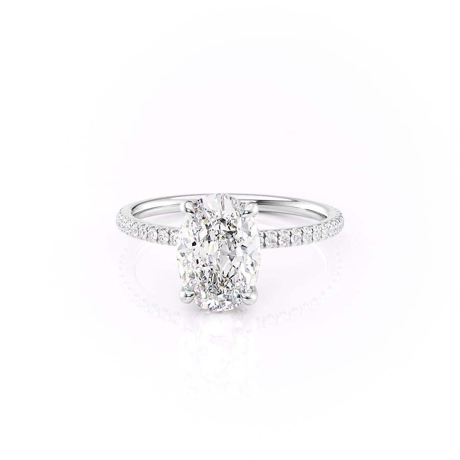 Lustrous Radiance 2 Carat VVS1 Lab-Grown Hidden Halo Pave Engagement Ring in 18K White Gold Front View