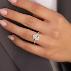 Lustrous Radiance 2 Carat VVS1 Lab-Grown Hidden Halo Pave Engagement Ring in 18K White Gold Hand View