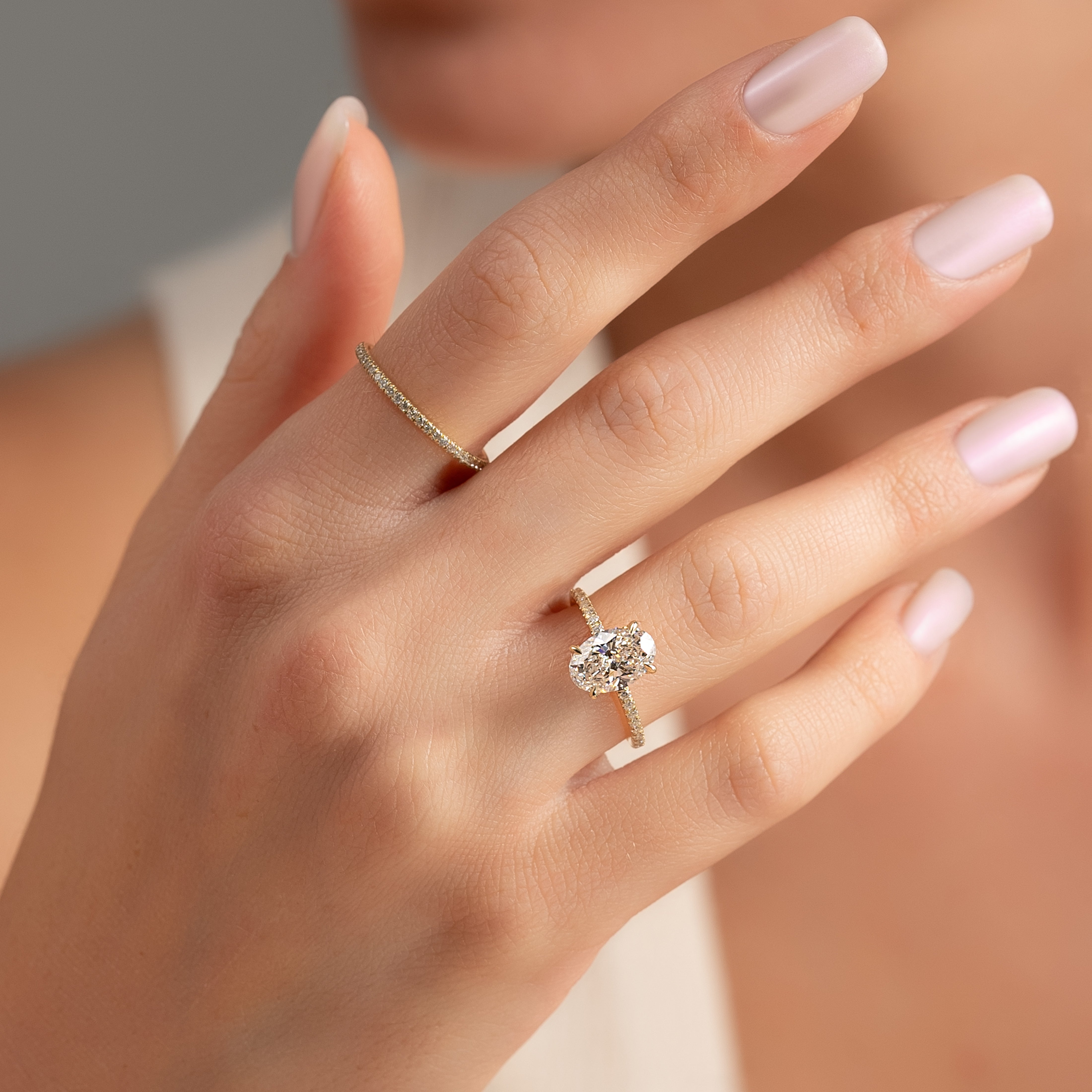 Lustrous Radiance 2 Carat VVS1 Lab-Grown Hidden Halo Pave Engagement Ring in 18K Yellow Gold Finger View