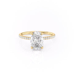 Lustrous Radiance 2 Carat VVS1 Lab-Grown Hidden Halo Pave Engagement Ring in 18K Yellow Gold Front View