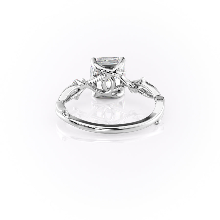 Lustrous Whim 1.50 Carat VVS1 Lab-Grown Cushion Three Stone Engagement Ring in 18K White Gold Back  View