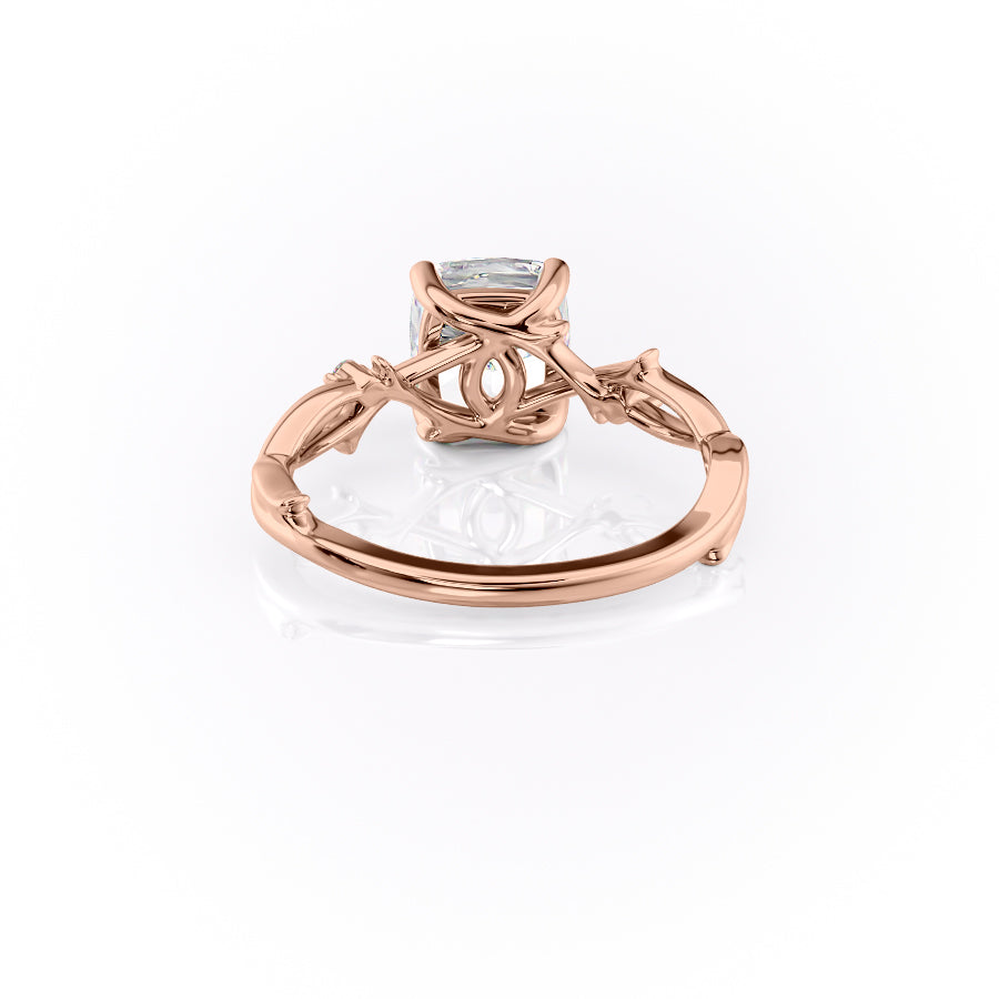 Lustrous Whim 1.50 Carat VVS1 Lab-Grown Cushion Three Stone Engagement Ring in 18K Rose Gold Back View