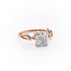 Lustrous Whim 1.50 Carat VVS1 Lab-Grown Cushion Three Stone Engagement Ring in 18K Rose Gold Front Cross View