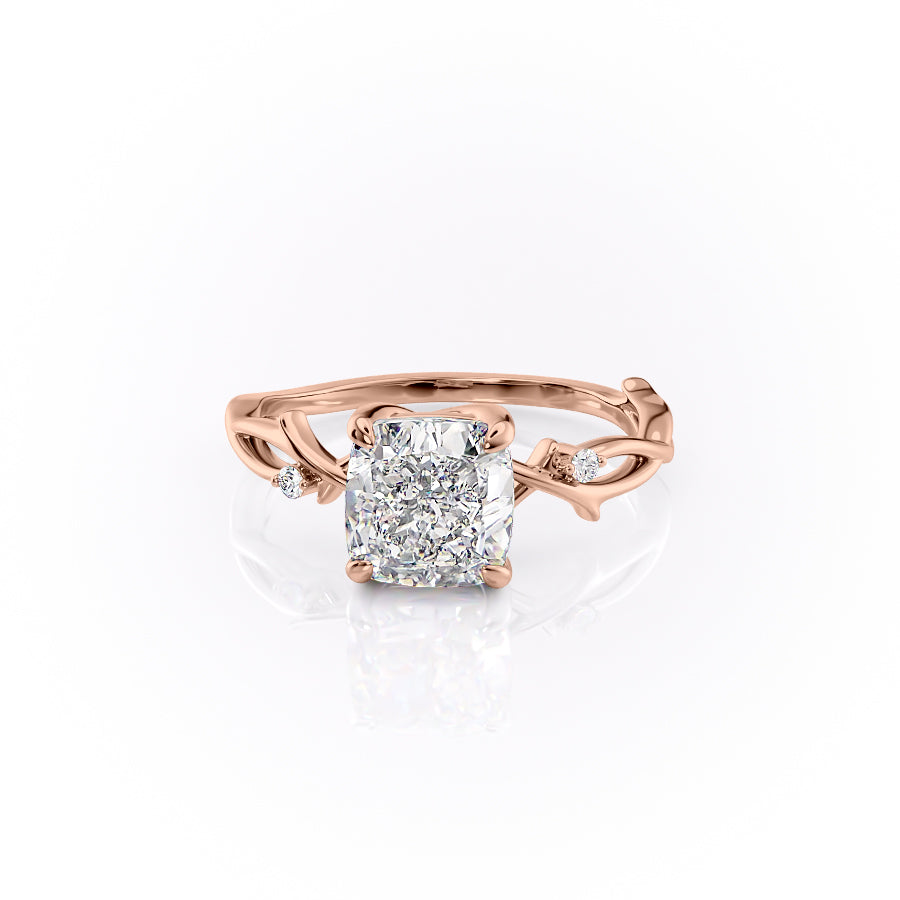 Lustrous Whim 1.50 Carat VVS1 Lab-Grown Cushion Three Stone Engagement Ring in 18K Rose Gold Front View