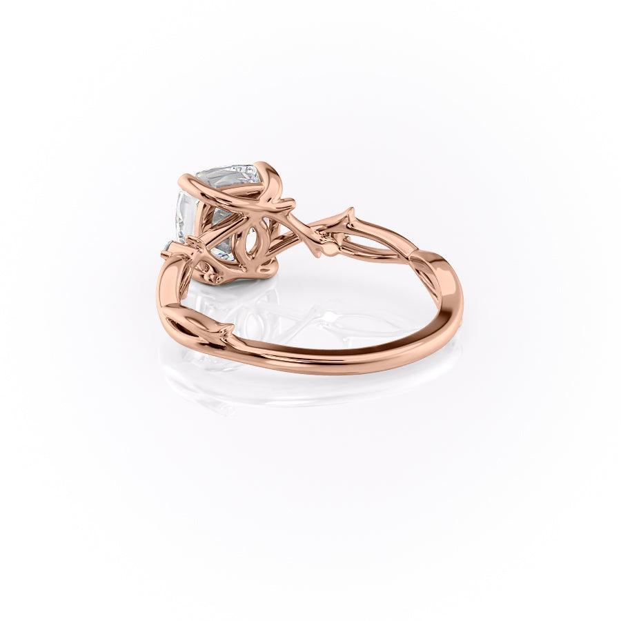 Lustrous Whim 1.50 Carat VVS1 Lab-Grown Cushion Three Stone Engagement Ring in 18K Rose Gold Left Cross View